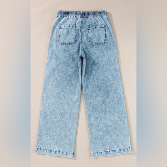 Mineral Wash Drawstring Waist Loose Denim Pants - Picture 2 of 6